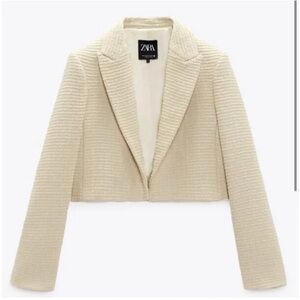 Zara Beige Textured Suit Jacket